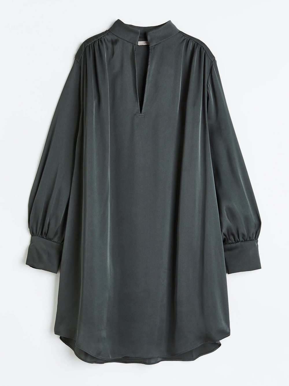 H&M| Deep Green Satin V-Neck Long Sleeve Oversized Tunic Shirt Dress Sz XXL - Picture 8 of 8